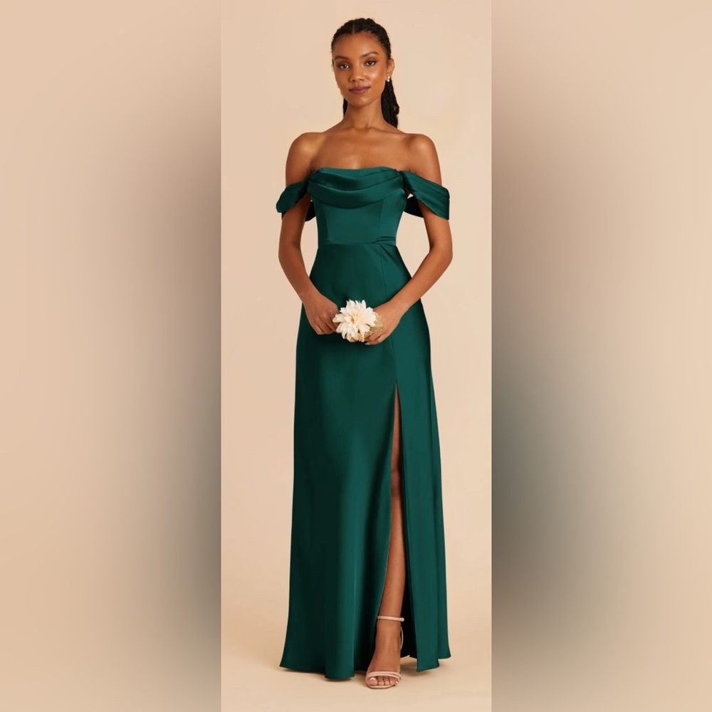 Birdy Grey Mia Matte Satin Dress Emerald Medium Convertible Straps NWT